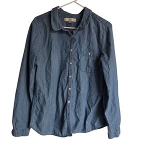 Ann Taylor Loft Womens Blue Denim Button Up Long Sleeve Shirt Size Large